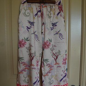 Zara Wide Leg Satin Floral Botanical Chinese Mural Print with Drawstring Medium